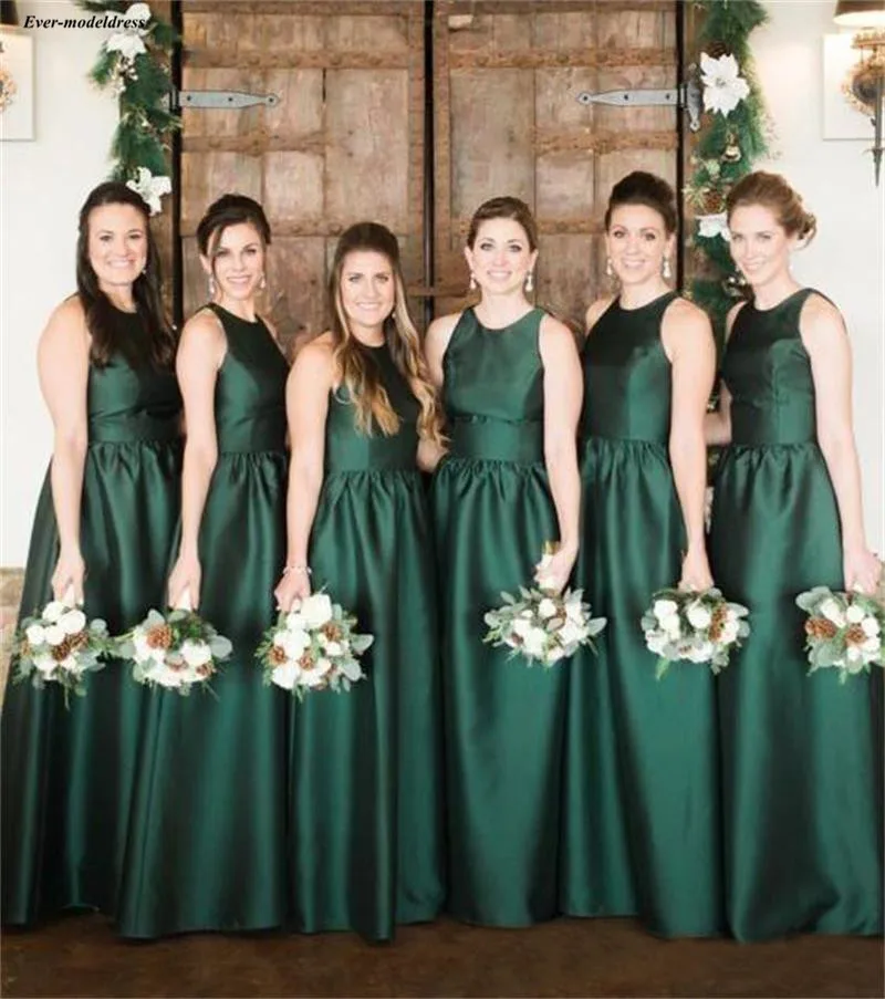 

Dark Green Western Country Bridesmaid Dresses Long 2019 O-Neck Zipper Back Boho Maid Of Honor Gowns Cheap vestito damigella