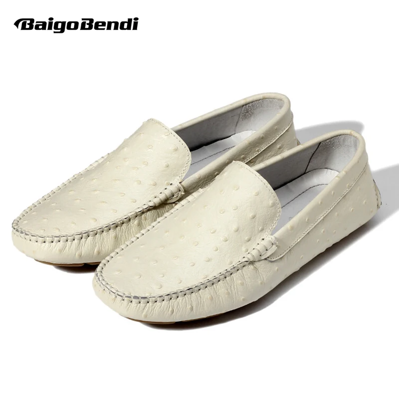 Clearance Sale !! TOP Soft Genuine Leather Ostrich Prints Mens Casual SLIP-ON Penny Loafer Lazy Man Driving Boat Shoes