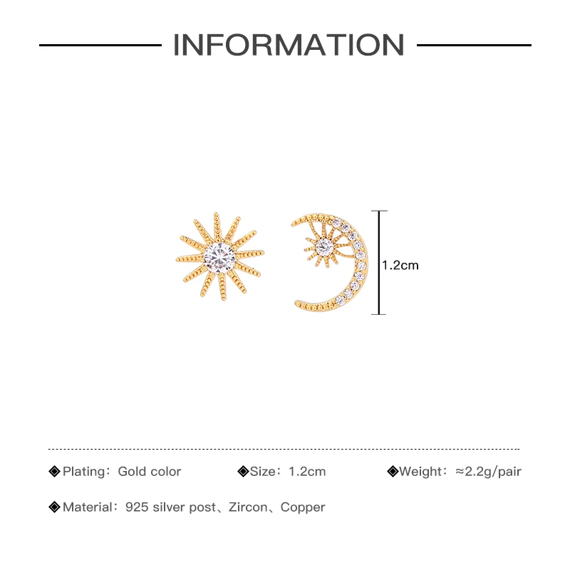 KISS ME New Gold Color Copper Material AAA Zircon Earrings for Women High Quality Star Moon Stud Earrings Fashion Jewelry - Image 2