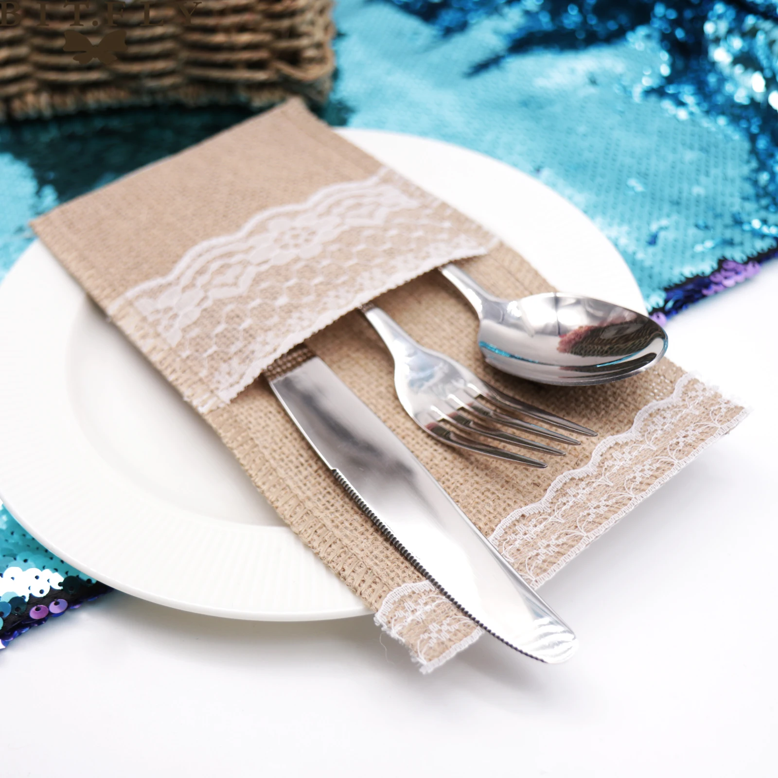 Wedding Hessian Burlap Cutlery Holders Table Set Up Centerpiece Party Supplies 