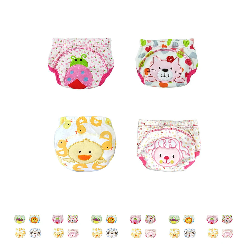 

4PCS Baby Cotton Training Pants Panties Waterproof Cloth Diapers Reusable Toolder Nappies Diaper Baby Underwear Washable
