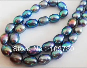 

Jewelry 001549 NATURAL 18"12X9MM TAHITIAN GENUINE PEACOCK BLUE GREEN PEARL NECKLACE KGP AAA
