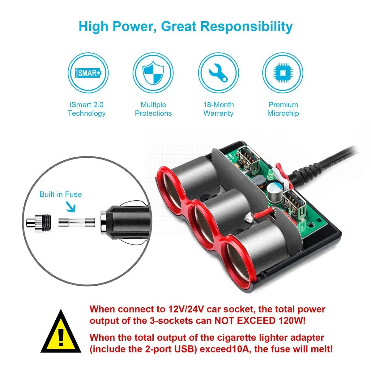 Usb Car Cigarette Lighter Splitter Adapter 120w 3 Socket 4a Dual Usb Car Cigarette Lighter Splitter Adapter 120w 3 Socket 4a Dual Charger Outlet Multi Functions For Iphone Ipad Samsung In Chargers From