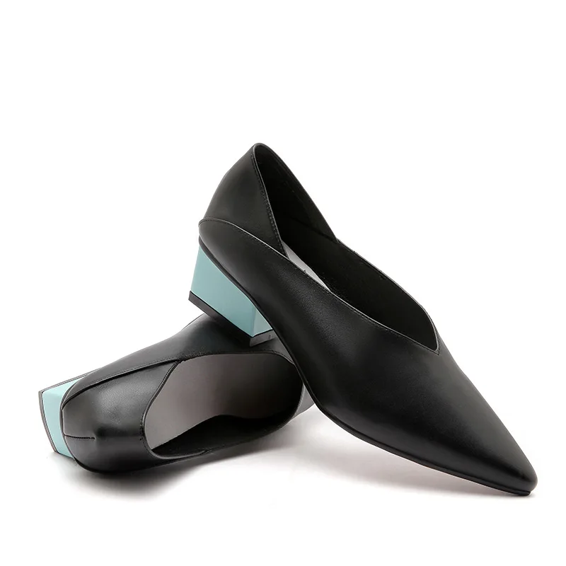 Новинка года; сезон весна; женские туфли-лодочки в британском стиле; вечерние туфли из натуральной кожи на высоком каблуке; пикантная женская обувь с острым носком - Цвет: black