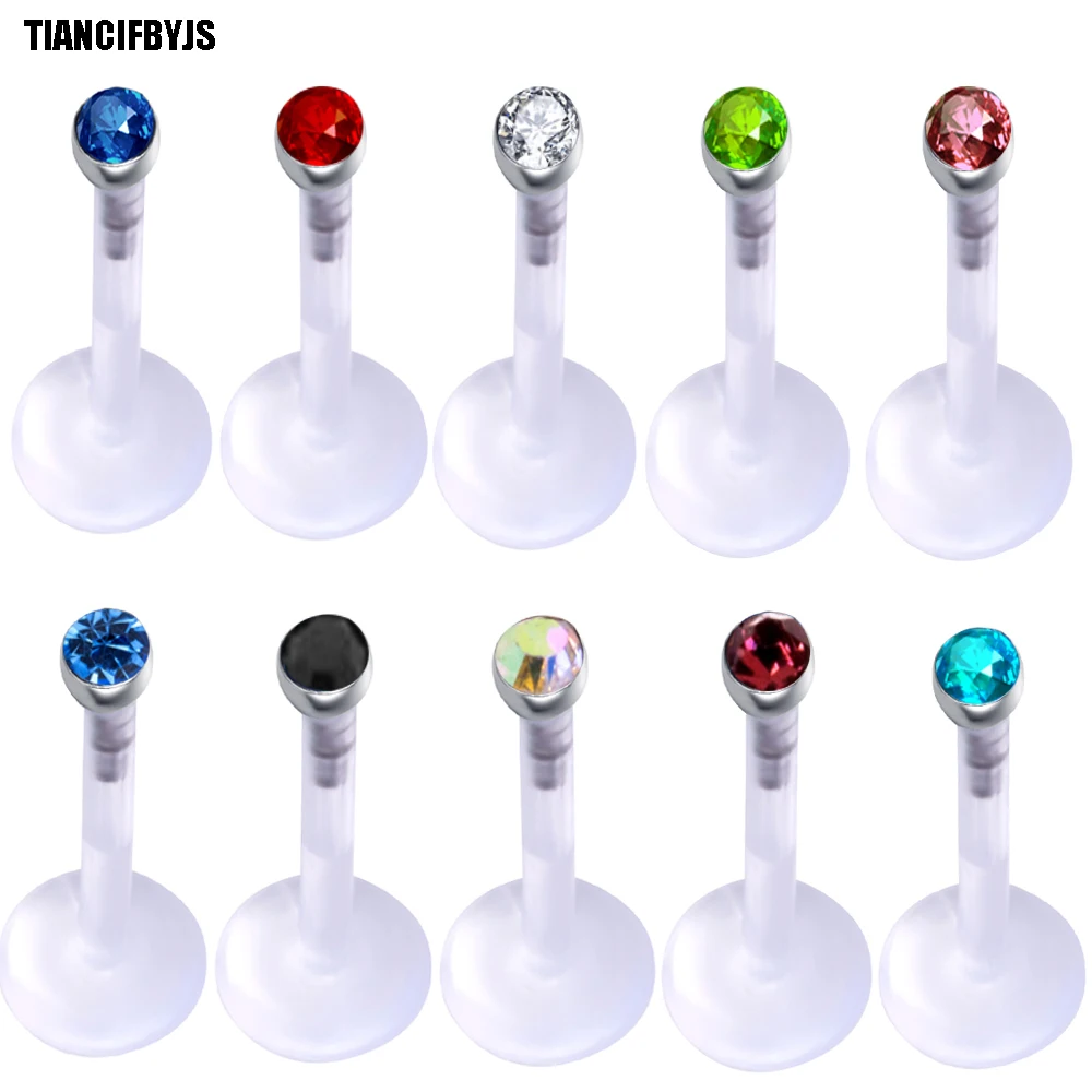 Tiancifbyjs Cz Jeweled Flexible Bioplastic Acrylic Pushin Lip Piercing