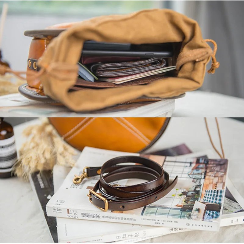 AETOO Leather girl retro small round bag, casual personality single shoulder bag, hundred with crossbody bag