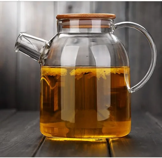Стеклянный чайник высокой емкости ручной работы кувшин для воды Китайский цветочный чайник фильтр бамбуковая крышка термостойкий фильтр из нержавеющей стали