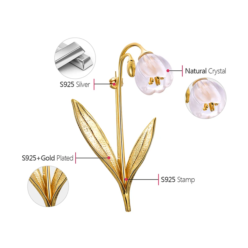 Lotus Fun реальные 925 серебро ручной работы Fine Jewelry Природный кристалл ландыш цветок