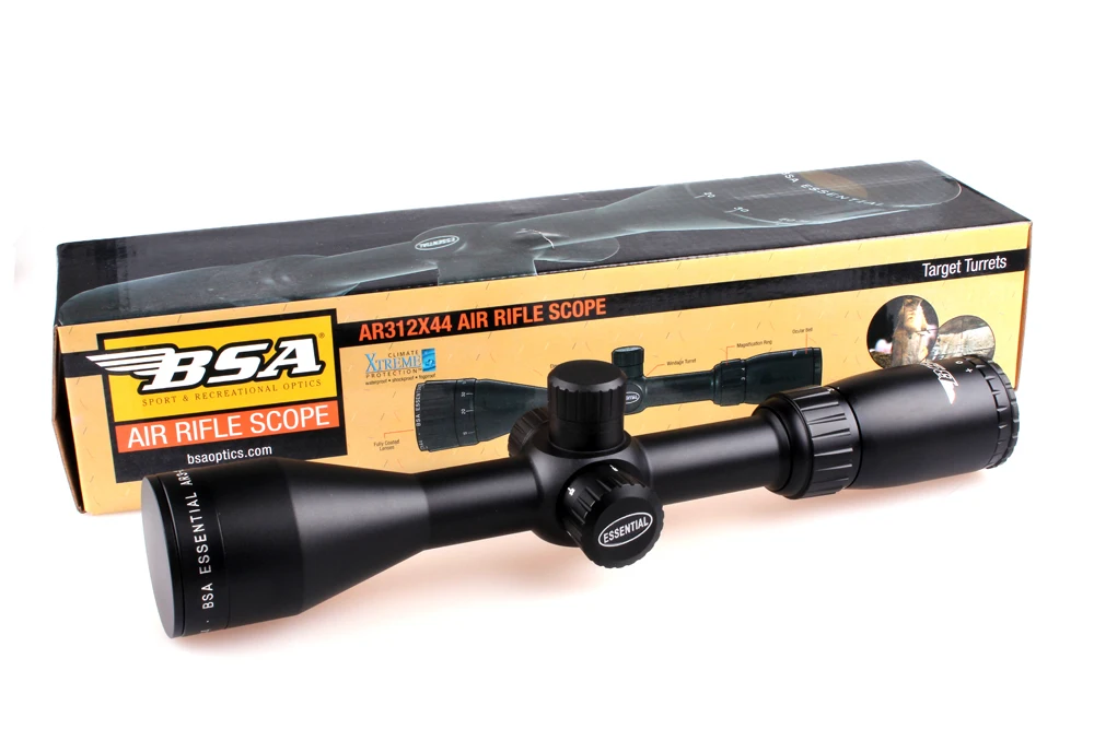 BSA Essential AR 3 12X44 Optical Sight Mil Dot Air Gun Tactical Riflescope Side Parallax Adjustment
