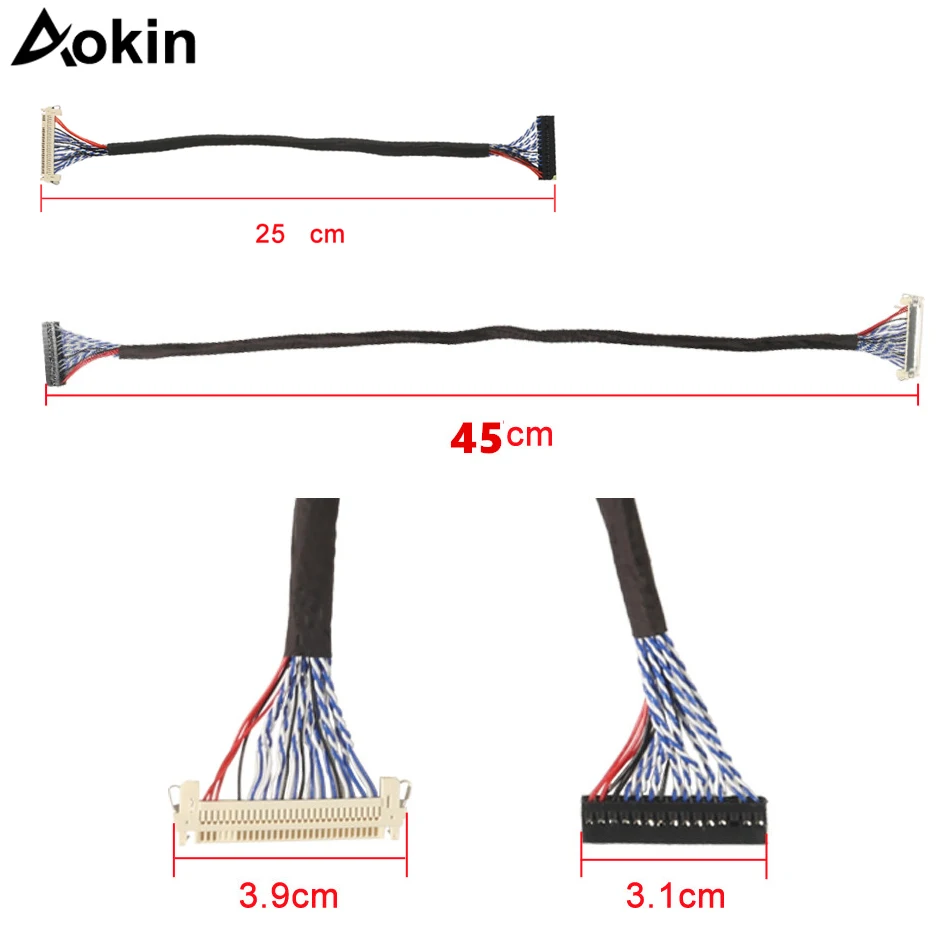 250mm LVDS Cable FIX-30Pin-D8 1.0mm Pitch for 17/" 21/" LCD Display Panel Screen