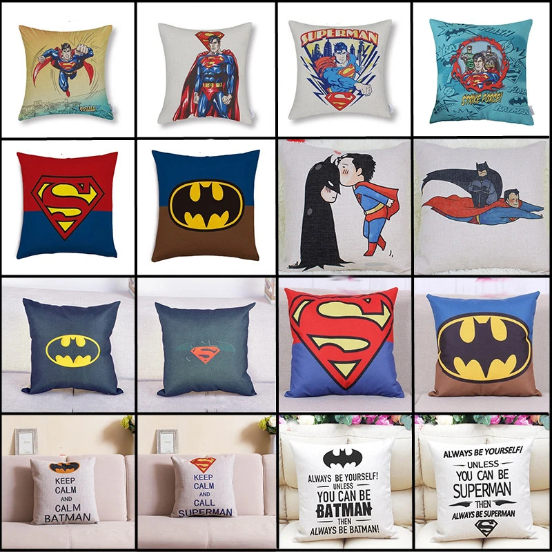

MILIVIXAY 45*45CM Superhero Pattern Cotton Linen Pillow Cover Superman Batman Design Decroative Throw Pillowcase