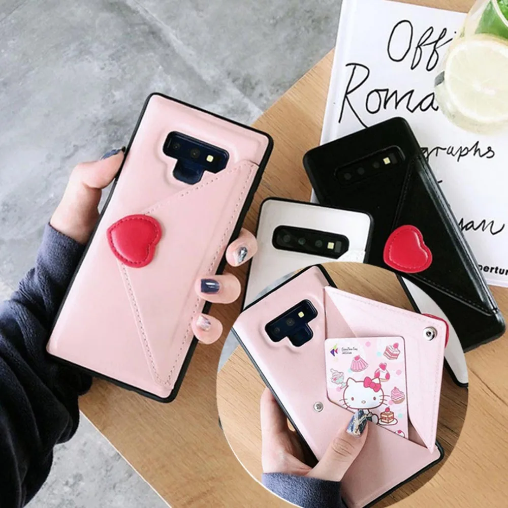 

Luxury wallet card leather case for samsung galaxy s10 plus s10e s10 lite note 9 case cover love heart holder protective shell