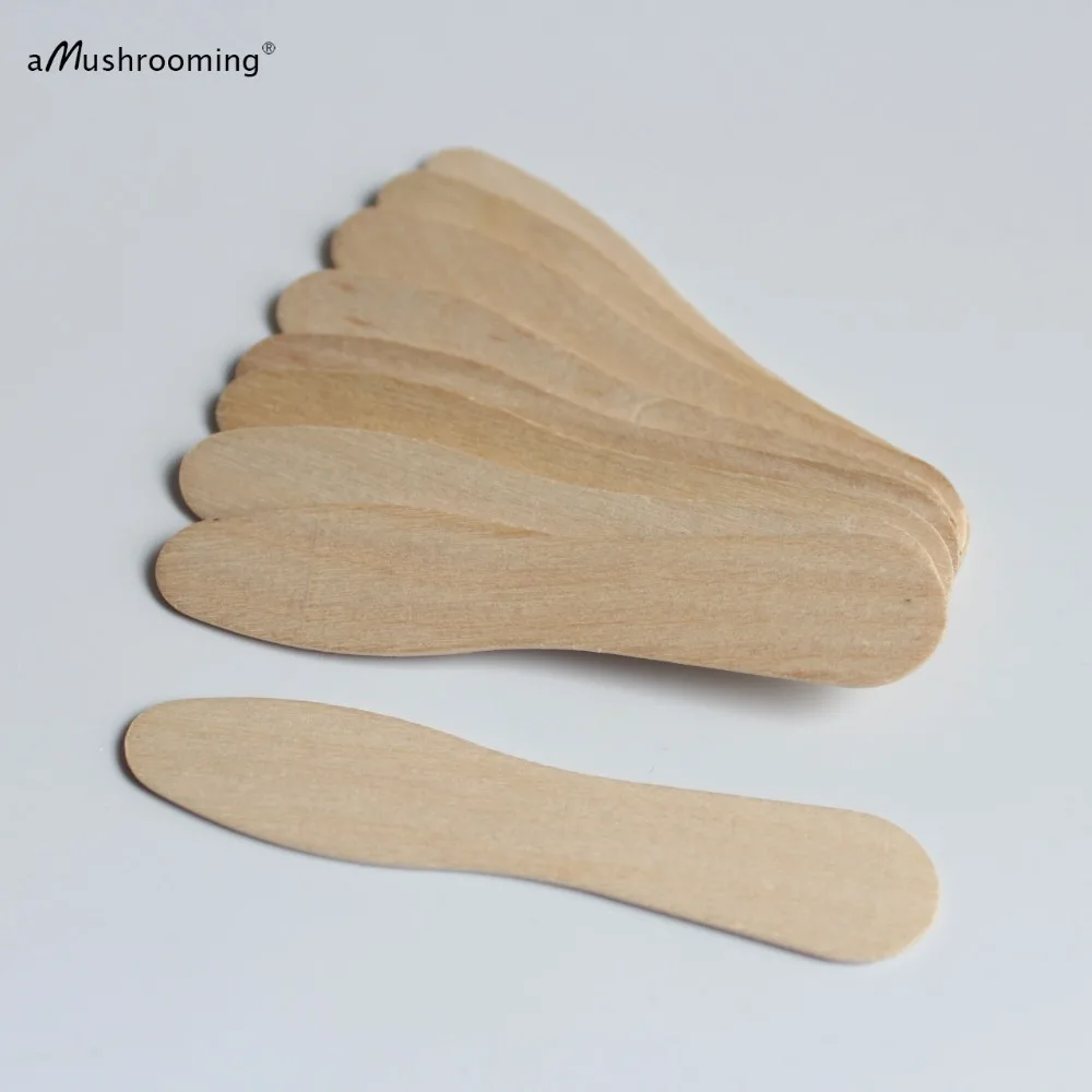 Ice Cream Scoop Natural Birch Wood Disposable Mini Spatulas Engrave for Lotion Cream Cosmetic
