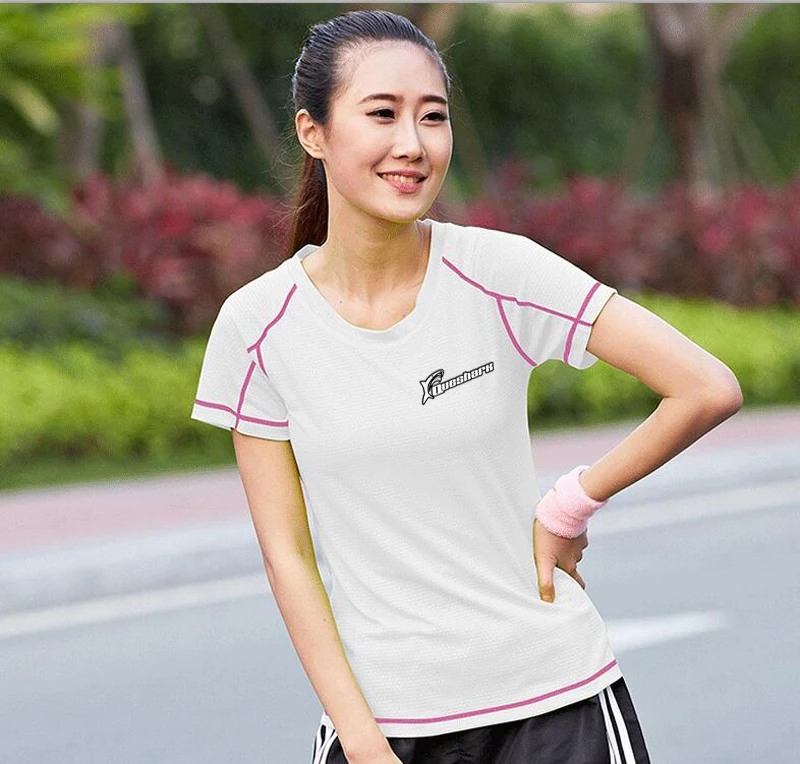 Queshark, профессиональная спортивная быстросохнущая футболка для бега, для женщин и мужчин, для тренировок в тренажерном зале, футболки с коротким рукавом, для бега, альпинизма, пешего туризма, топы - Цвет: Women White