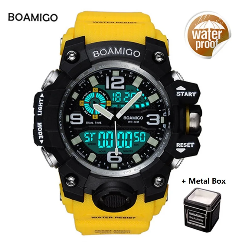 Tanie Męskie zegarki sportowe marka boamigo cyfrowe LED kwarcowe gumowe wojskowe zegarki na rękę wodoodporny analogowy męski zegar Relogio Masculino