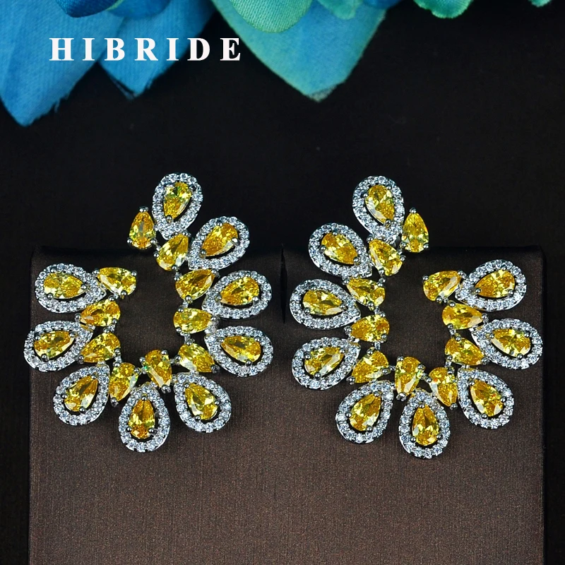 

HIBRIDE Bohemia Style Yellow Flower Shape AAA Cubic Zircon Stud Earring Beautiful Earring For Women Wholesale Freight Free E-807
