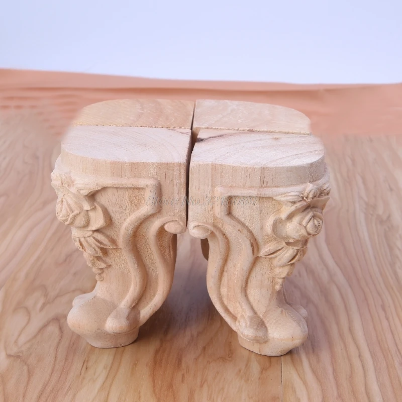 cheap Wooden Furniture Legs Solid Wood Flower Carved TV Cabinet Seat Feet No Painting Aug12 Drop Ship