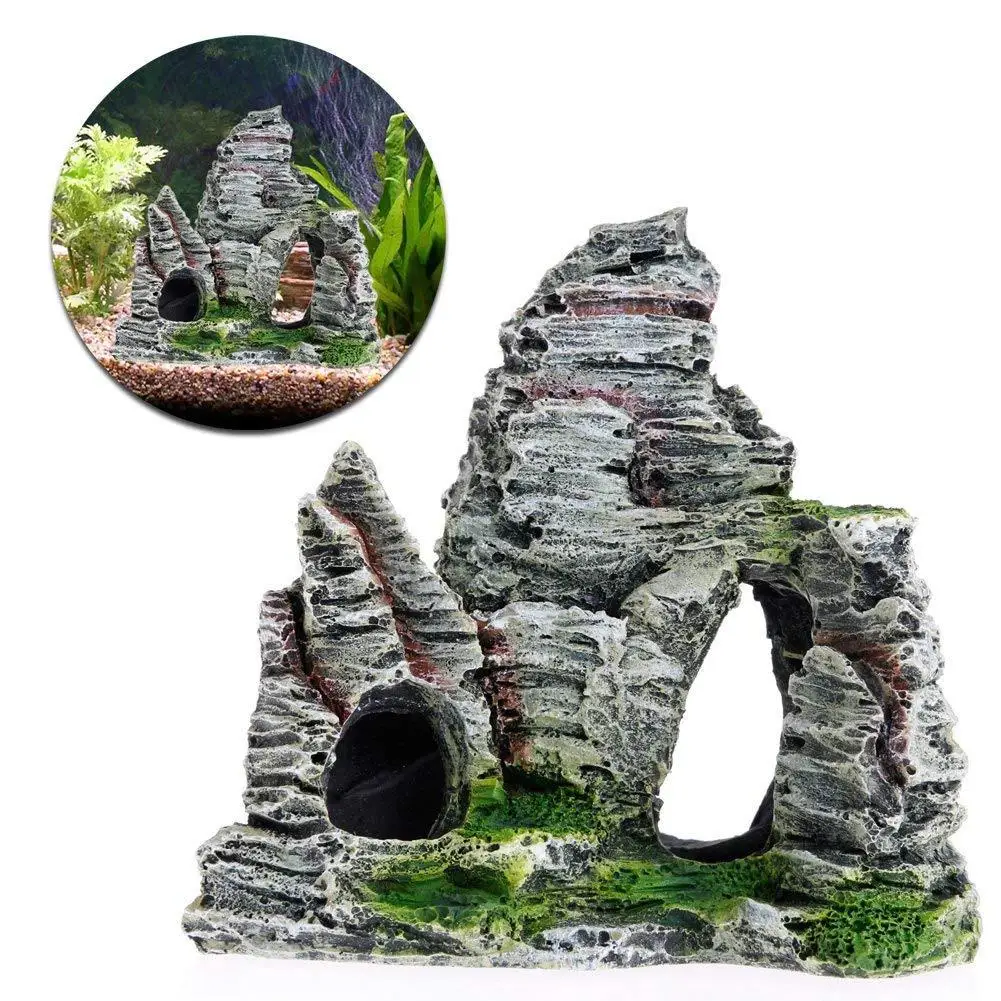 Маленькая альпийская горка с пещерой для аквариума украшения аквариума - Цвет: As shown