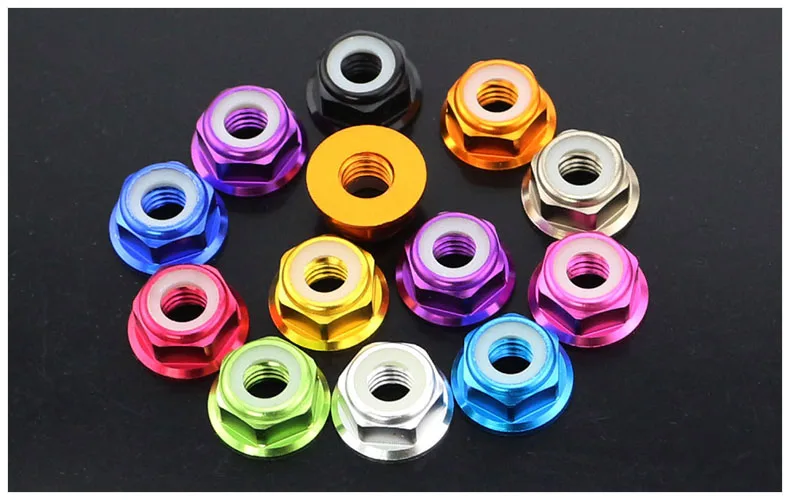 

DIN6926 Multicolor aluminum alloy flange nut M2 M3 M4 M5 M6 nut nylon ring flange screw nut self-locking nut
