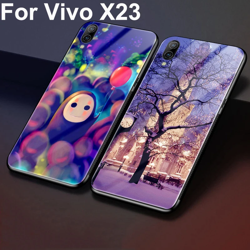 Роскошный чехол из закаленного стекла для Vivo X23 мягкого силикона жесткая задняя