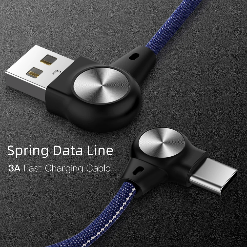 

3A USB C Micro USB 8 Pin Cable For iPhone XS X 90 Degree Nylon Fast Charge USB Cable for Huawei Samsung Xiaomi Phone Data Cord