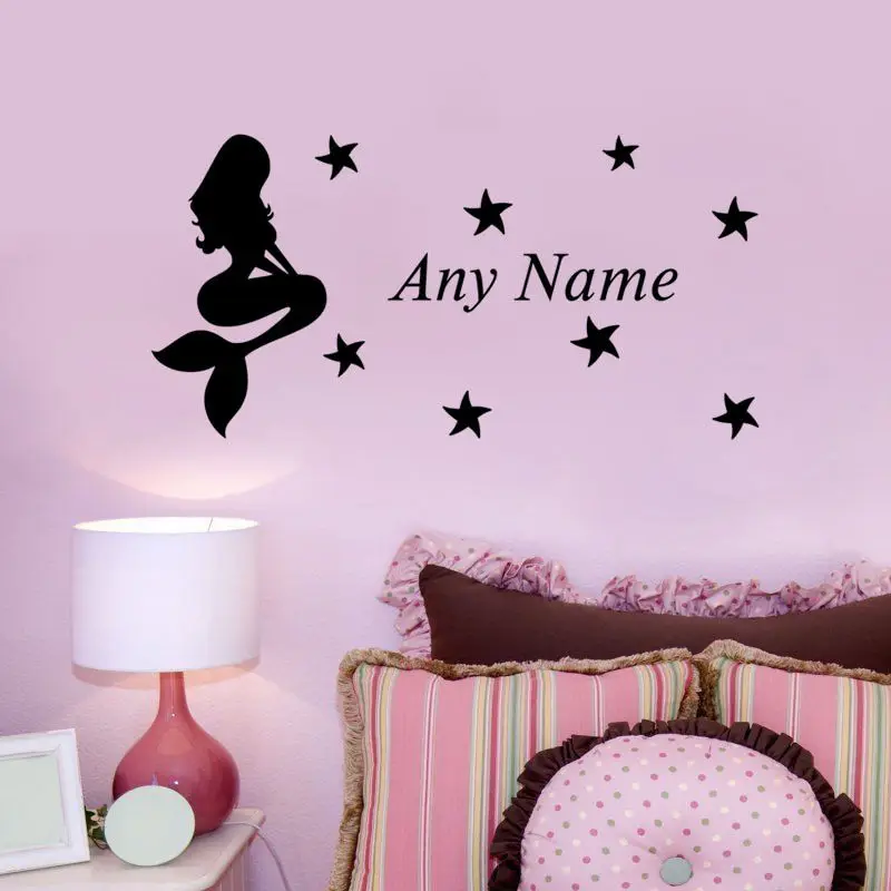Removable Personalised Girls Name Vinyl Wall Sticker Mermaid custom