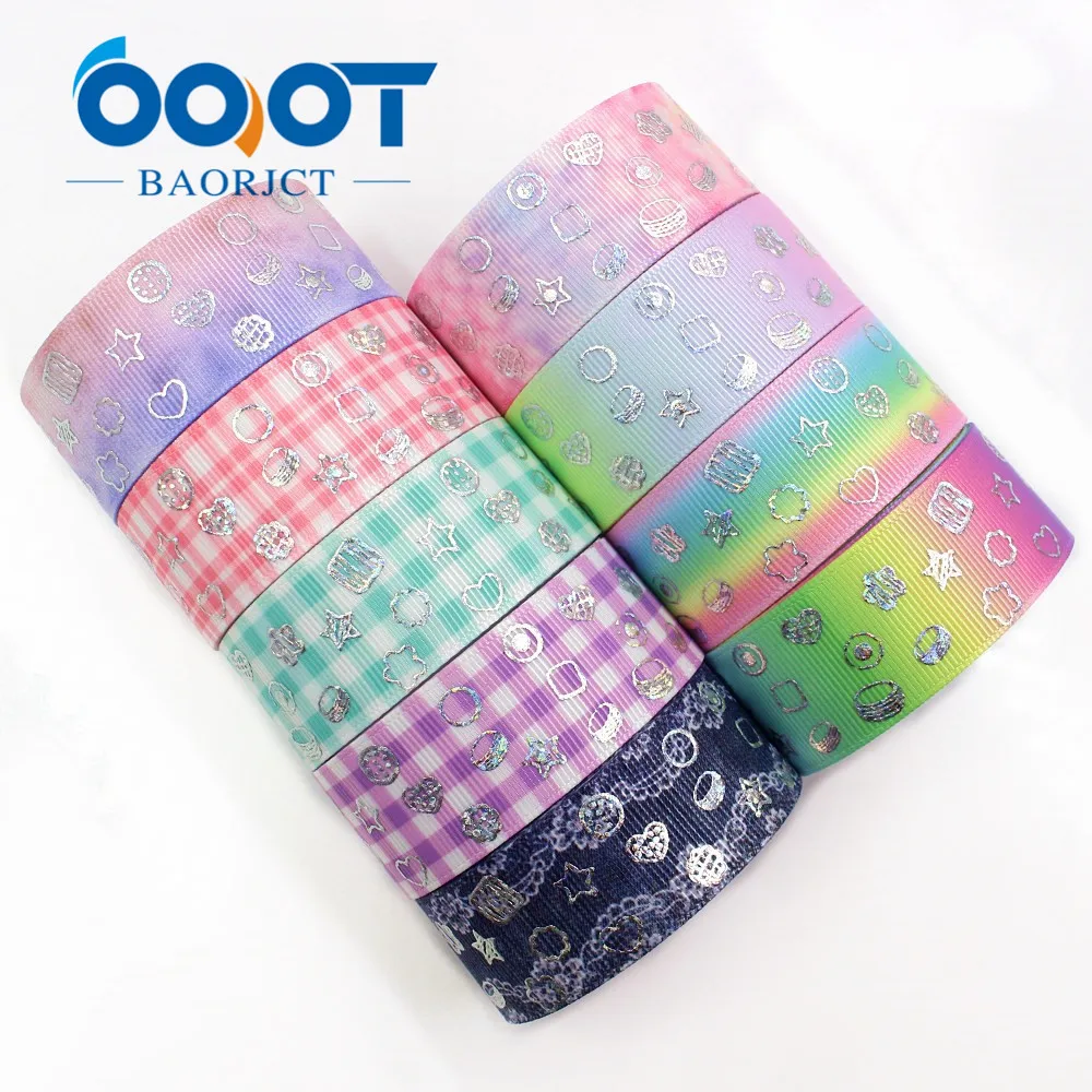 

I-19326-808 1'' 25mm high quality cartoon laser silver Printed grosgrain ribbon,Gradient pattern laser silver DIY bow