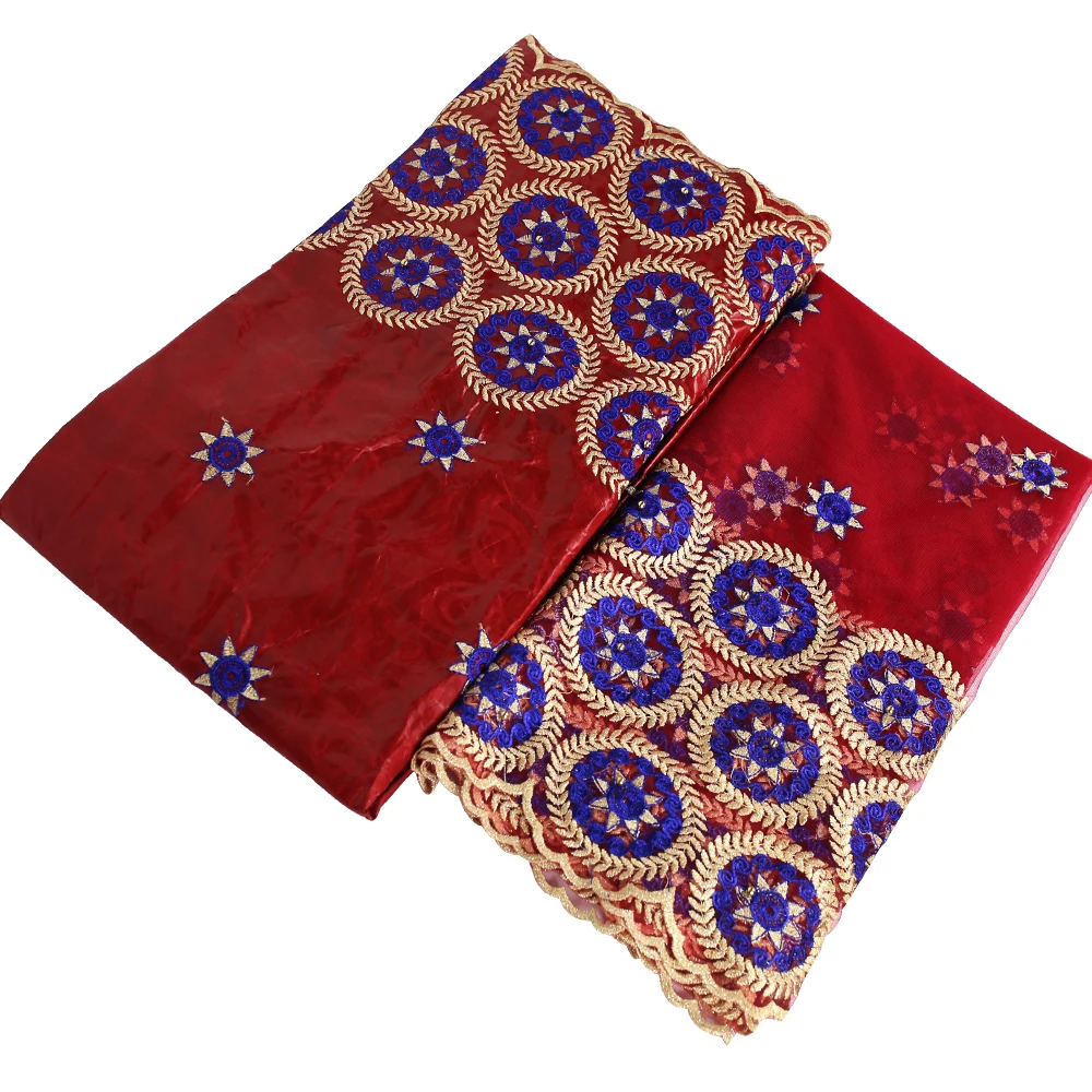 

2019 African guinea brocade fabric african bazin riche red purple beading top quality nigerian gele headtie 5+2yards/lot