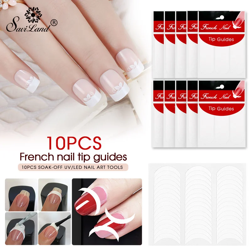 

Saviland 10pcs Form Guide Stickers Design Decal French Manicure Nail Art Salon Tips Tape Stickers Guide DIY Stencil Decoration