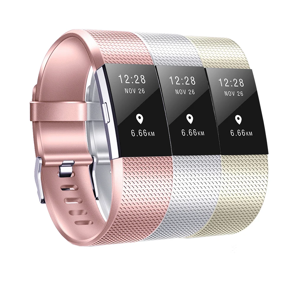 Honecumi Wrist Band For Fitbit Charge 2 TPU Watchband Accessory Wrist Strap For Fitbit Charge 2 Rose GoldSilver Bracelet  (2)