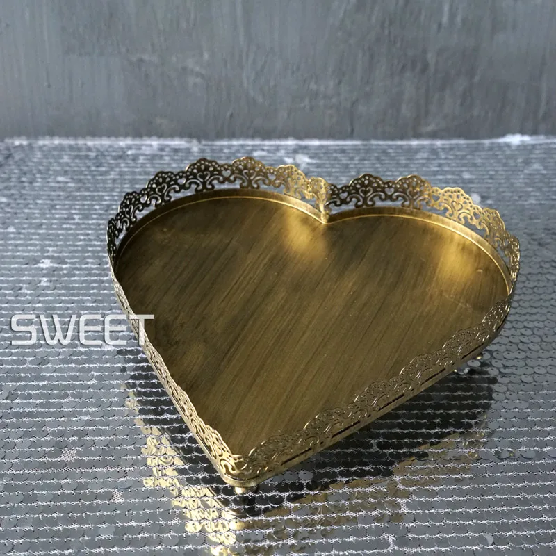 Модная винтажная Золотая сковорода для торта в форме сердца, десертная тарелка, свадебные реквизиты, тарелка для конфет, плоская тарелка