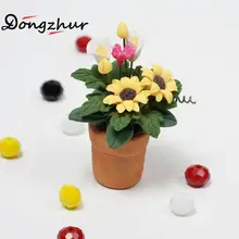 Dongzhur Кукольный дом Мини Цветочный Узор Цветок Горшечное растение украшения Кукольный домик миниатюры 1:12 Аксессуары горшок с подсолнухом растения