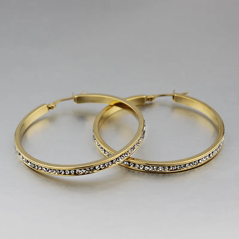 Новые Модные Элегантные Круглые Высококачественные золотые серьги-кольца с кристаллами для женщин, вечерние серьги-кольца, женские модные ювелирные изделия