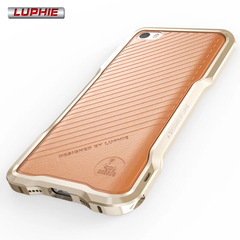 Luphie Luxury Aluminum Metal Frame Genuine Leather Protective Back Cover Strip Case For Xiaomi 5 Mi5