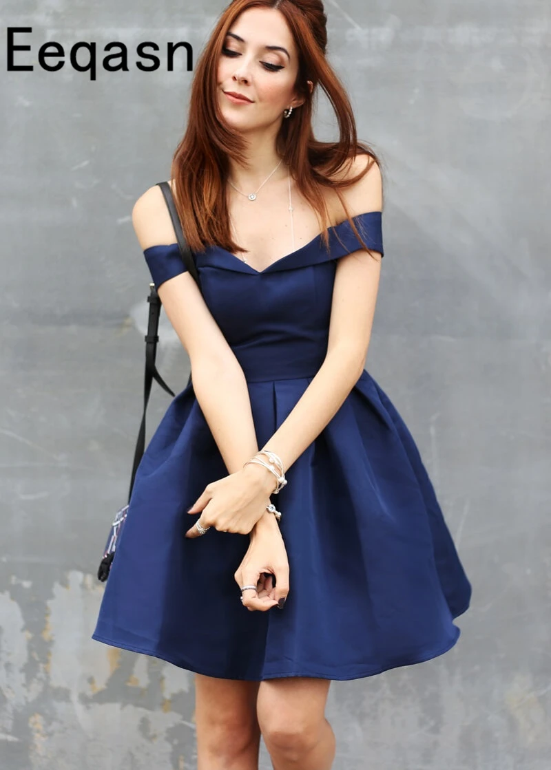 Navy Blue Cocktail Dresses Sleeveless 2018 Short Fashion Designer Off