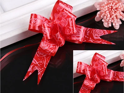 KANGIRU 10cm 4in Golden Butterfly Pull Style Bow Edge Ribbon for Flower Bouquets Christmas Decorations,Arrangements.Red Large 10Pcs 