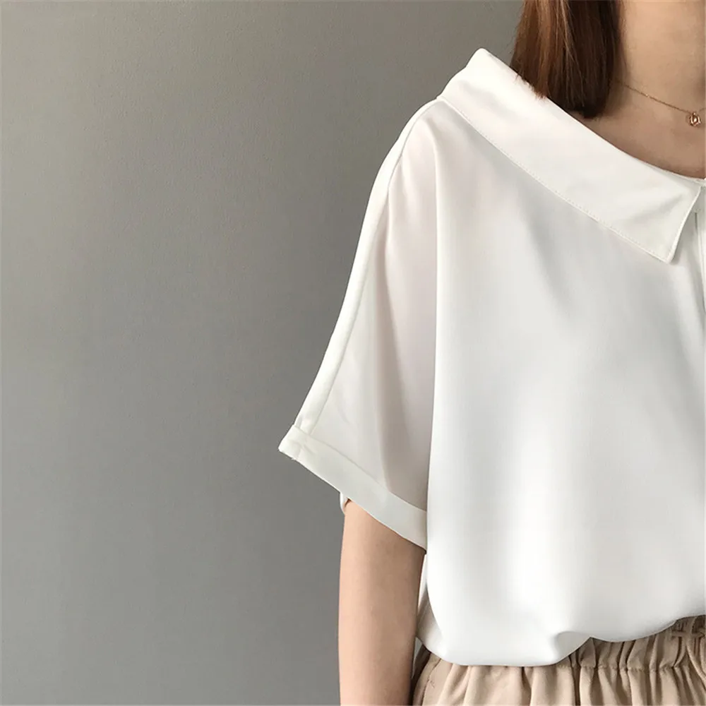 High quality Red Chiffon Wide neck Loose Shirt Office Top 2018 Working Women Blouse Shirt Half Loose Sleeve Summer Elegant top (8)