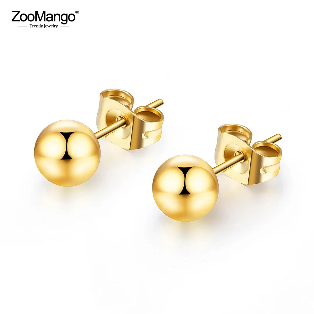 ZooMango розовое золото титановая сталь глянцевые шарики серьги гвоздики 8/6/4 мм