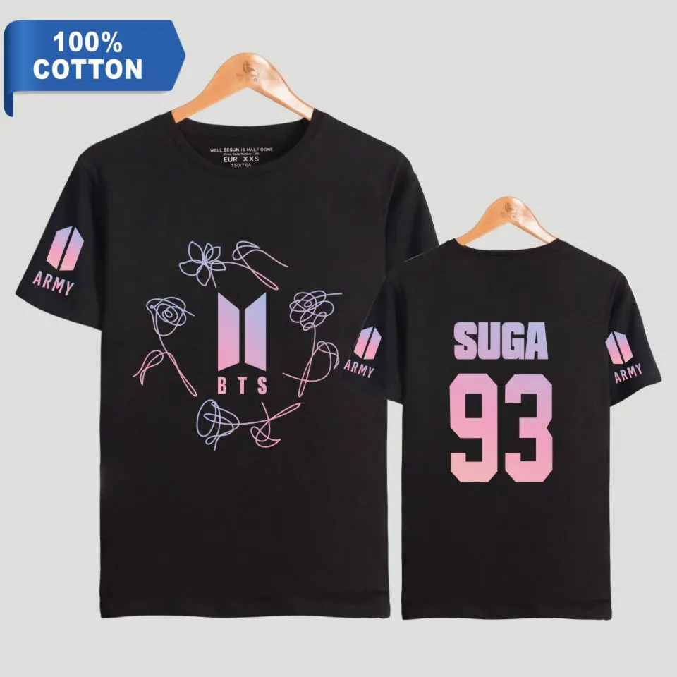

LUCKYFRIDAYF 100% Cotton K-Pop SUGA RM JIN Love Yourself ARMY Fans Short Sleeve Fashion T-shirts Women Tee Shirts Clothes