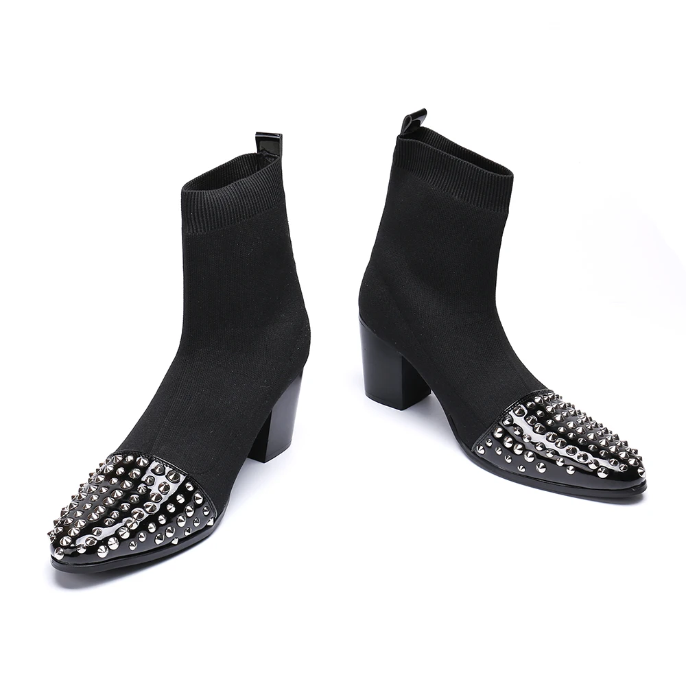 Moda La Zapatos Vestido Hombres De Christia Botas Alto Altura Puntiagudo Aumento Negro Invierno Los Calcetines Remaches Tacón Bella Hombre Del Tobillo Pie Dedo vwaAqZCa