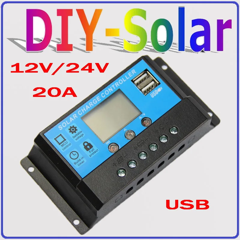 Portable 20A Amp Solar Panel Battery Regulator Solar Charger Controller with Digital LCD Screen Display 12//24V Auto USB