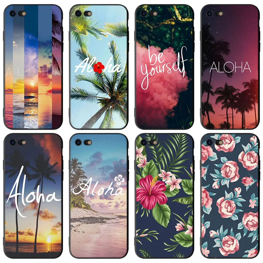 

Aloha Palm Trees Silicone phone Cases for Apple iPhone 6 6S 7 8 Plus X XR XS MAX 5S SE Black Soft TPU case cover