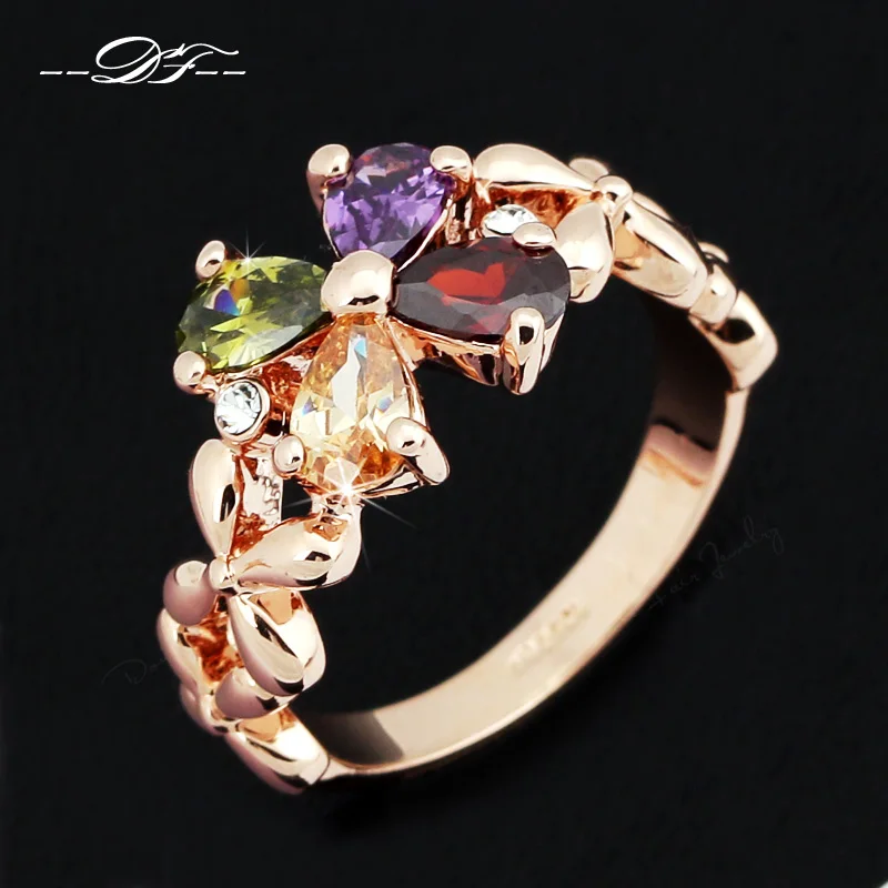 

Multicolor Butterfly Crystal Rings Rose Gold Color Cubic Zirconia Brand Jewelry For Women Gifts anel aneis joias DFR219