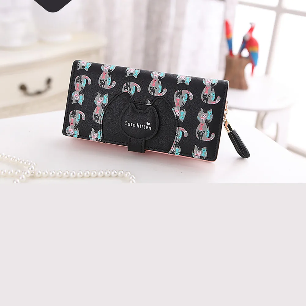 Aelicy Женские кошельки Кот из искусственной кожи Длинный кошелек Hasp телефон сумка Деньги Монета Карманный держатель для карт Женский кошелек сумочка
