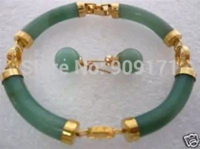 Noble jewelry beautiful 18K green Jade earrings bracelet sets AAA | Украшения и аксессуары