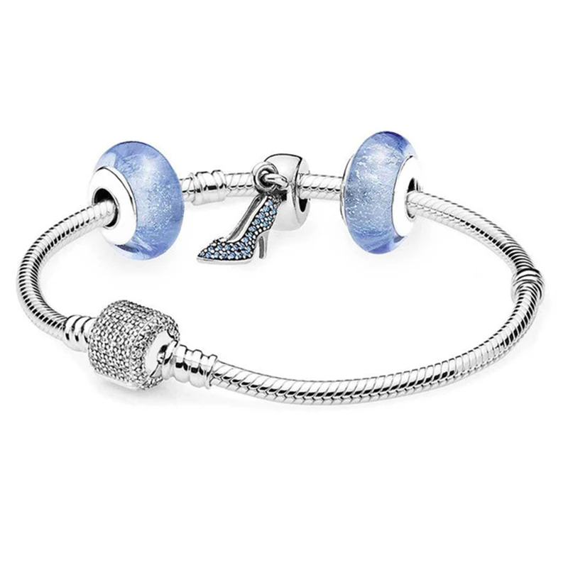 

100% 925 Sterling Silver Cinderella's Slipper Bracelet Gift Set Fit DIY Original Fashion Charm Bracelets Jewelry