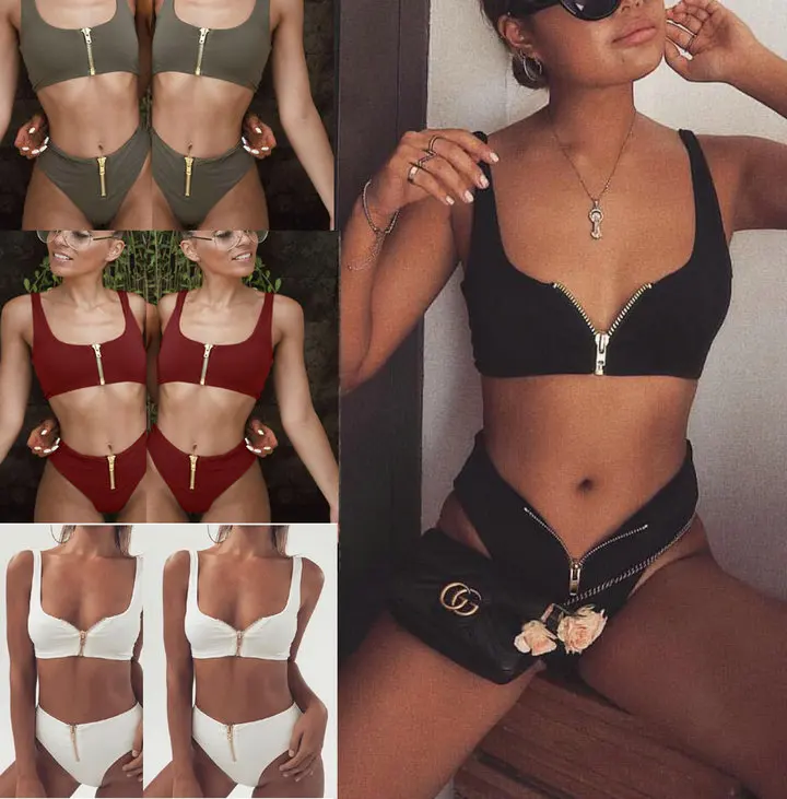 

Luoanyfash Brazilian zipper bikini new hot 2018 Swimwear Women Swimsuit Sexy Push Up Bikinis Set Bathing Suit Beachwear Swimwear