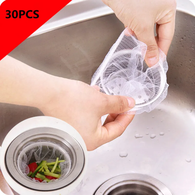 

30pcs Sink Drain Hole Trash Strainer Mesh Disposable Garbage Bag Bathroom Kitchen Waste Bin Filter Kitchen Products