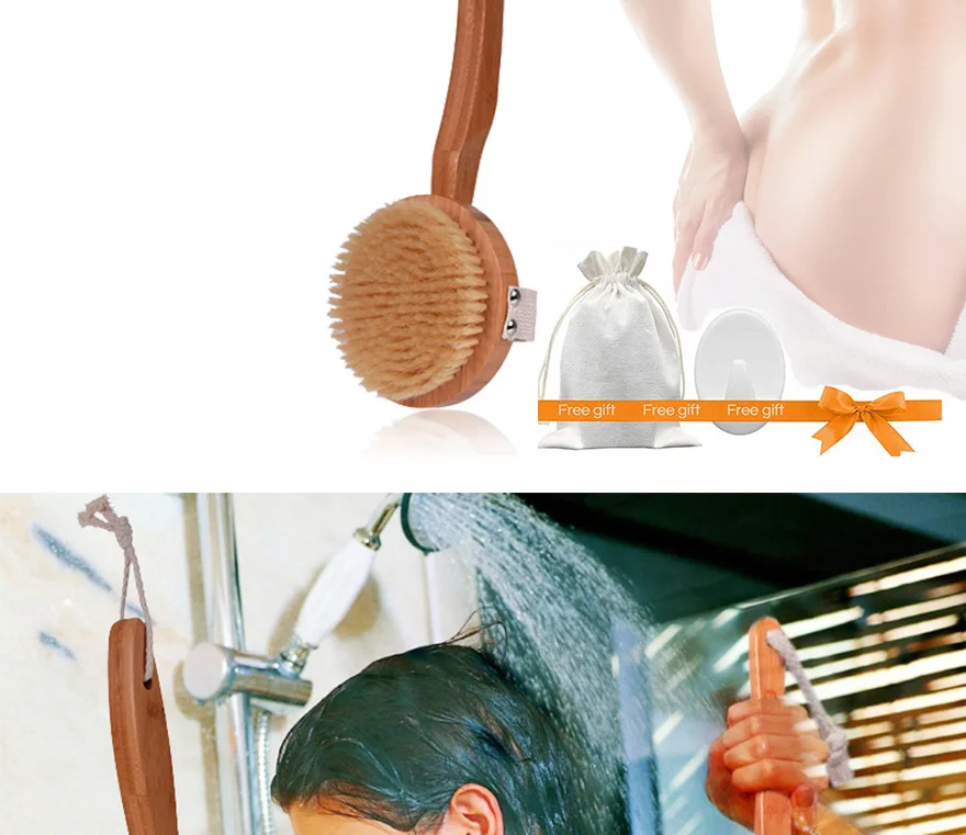 CLPAIZI щетка для душа для ванны и сухой кожи, щеточка для тела с длинной бамбуковой съемной ручкой и мягкой щетинкой для спины Scrubber-by D40