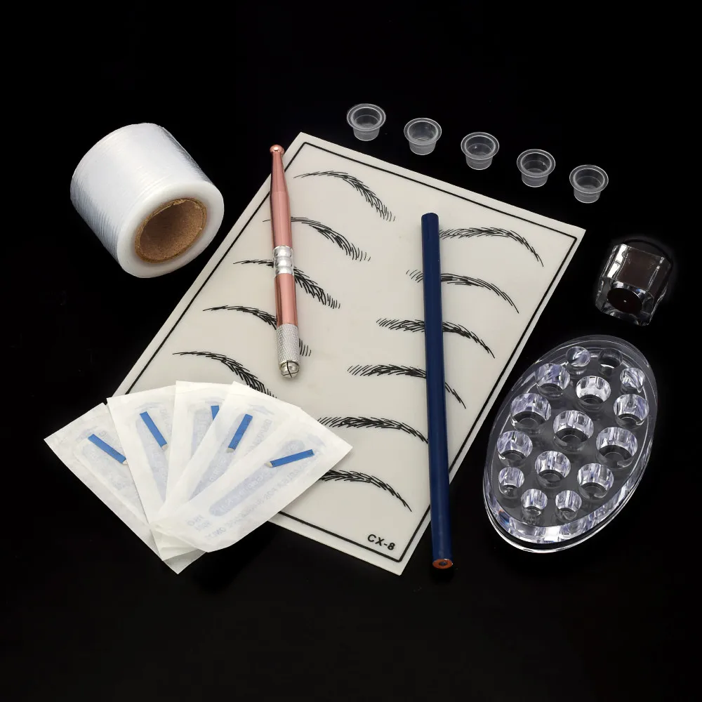 

Permanent Makeup Tattoo Kits Tattoo Microblading Eyebrow Blade Needle Pen Pigment Cup Skin Training Tattoo Practice kits Tool